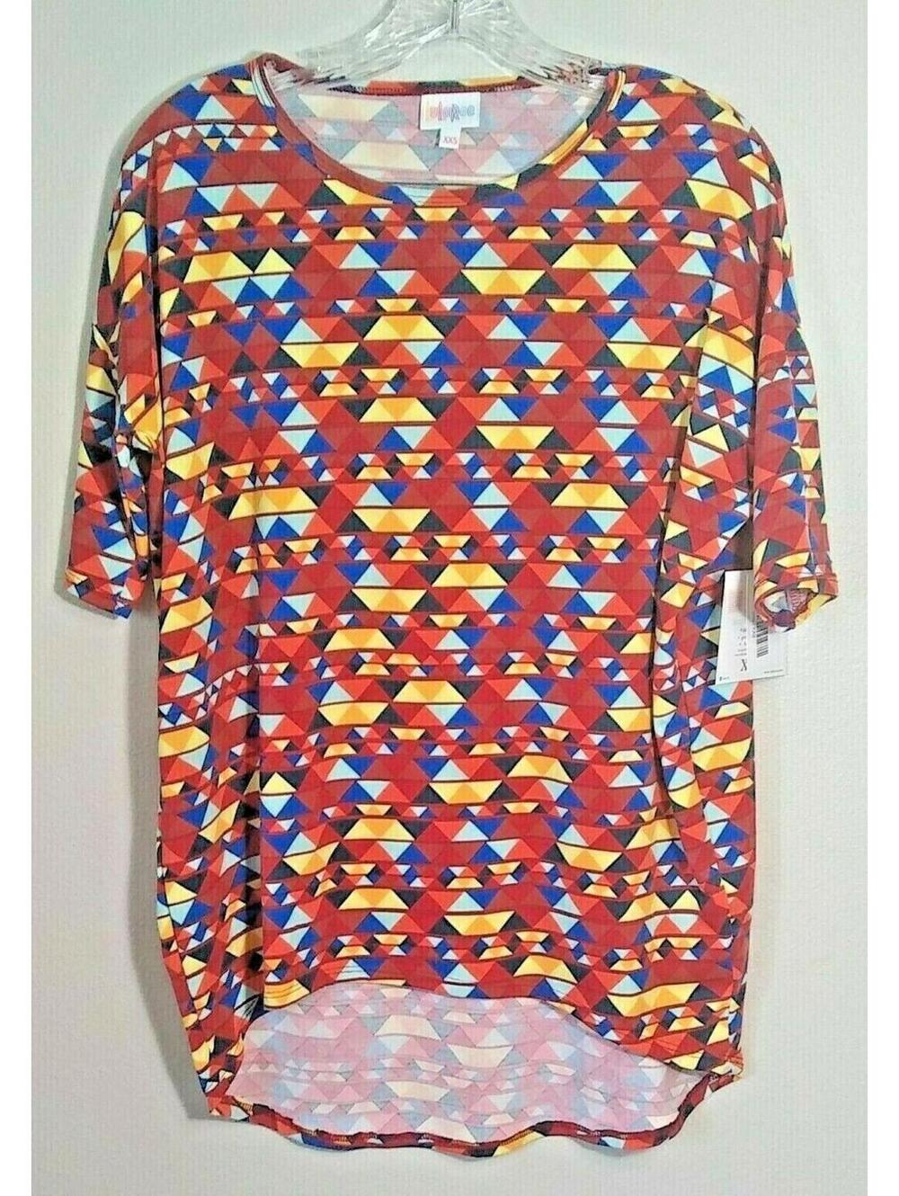 LulaRoe Irma Tunic Multicolored Bright Triangle Print Hi Low Hem Womens XXS